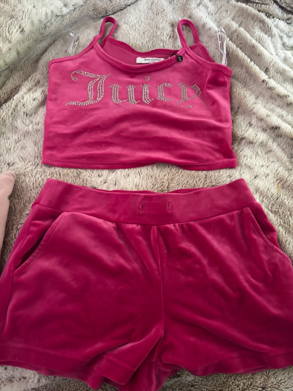 Juicy Couture Hot Pink Velour Tank with Rhinestone Logo
